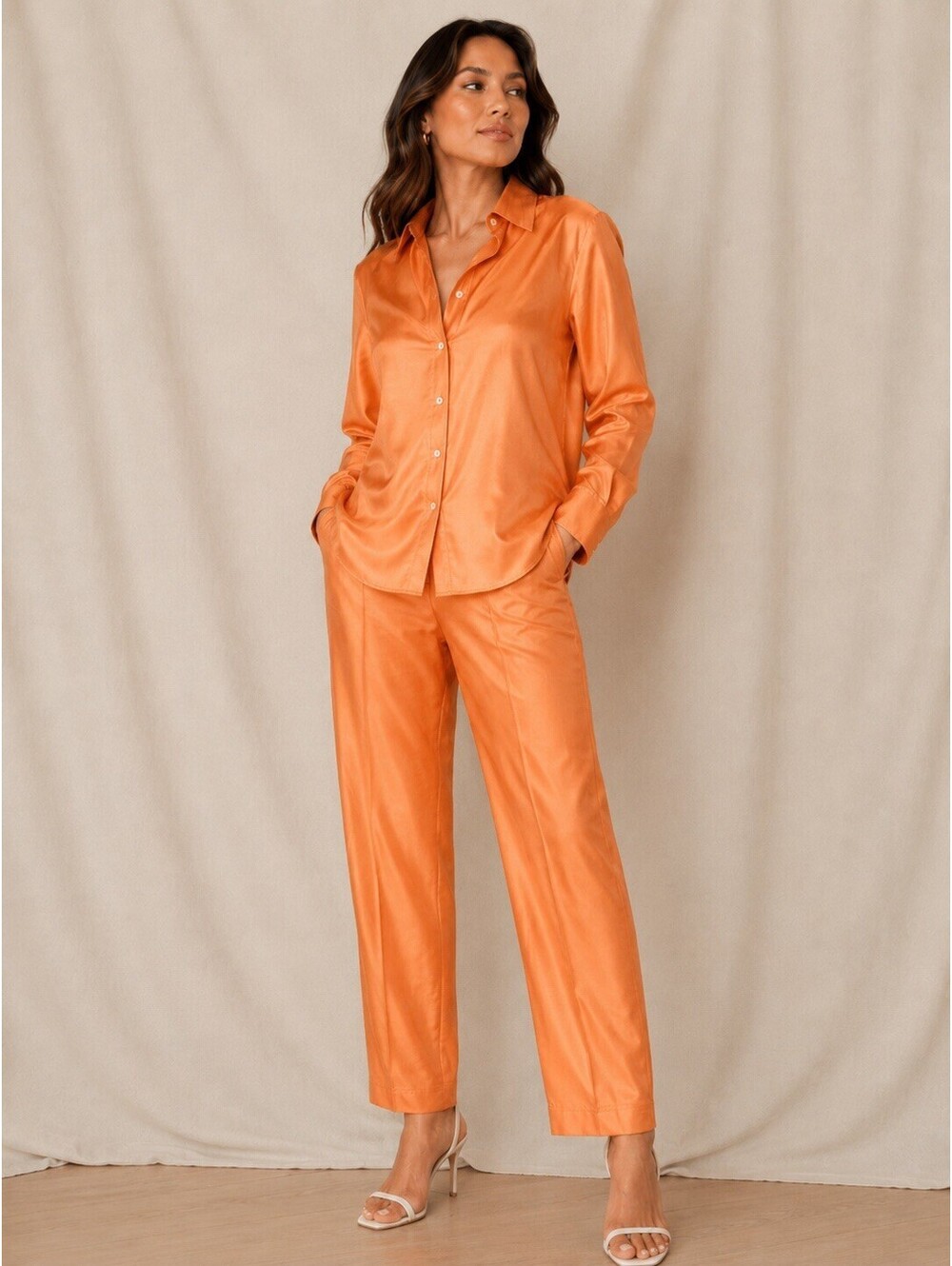 Women’s vintage coral salmon button-down blouse 100% Silk NWT